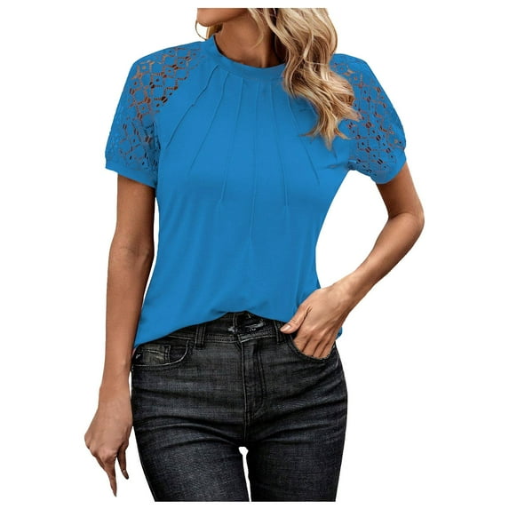 Afdoent Womens T Shirts 2026 Trendy Fashion Lace Color Block Short ...