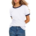thumbnail image 1 of Afdoent Womens T Shirts Color Block Crew Neck Short Sleeve T Shirt With Contrast Trim Fashion Clothes For Women, 1 of 5