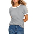 thumbnail image 1 of Afdoent Womens T Shirts Color Block Crew Neck Short Sleeve T Shirt With Contrast Trim Tee Shirts For Women Comfortable, 1 of 5