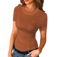 thumbnail image 1 of Afdoent Womens T Shirts Fashion Slim Fit Ribbed Crew Neck Short Sleeve Top For Layering Fashion Outfits Trendy Clothes, 1 of 5