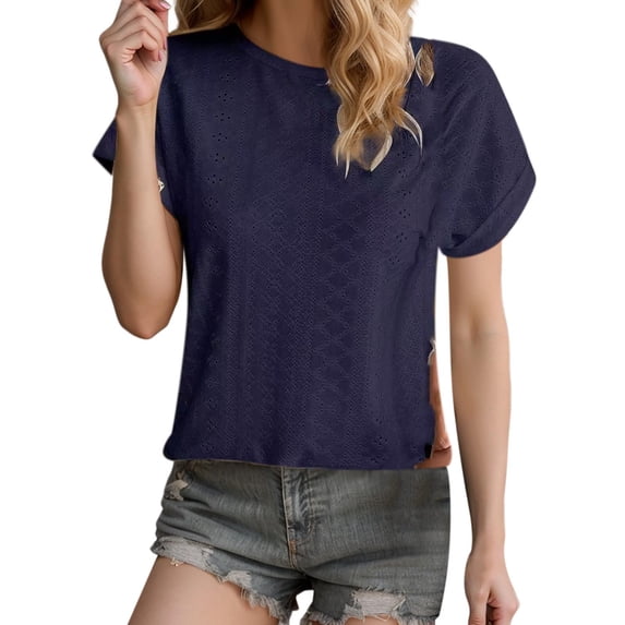 Afdoent Womens T Shirts Spring Summer New Solid Color Crew Neck Loose Short Sleeve Tee Shirts Vacation Clothes 2026