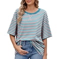 thumbnail image 1 of Afdoent Womens T Shirts Striped Color Block Oversized Short Sleeve T Shirt For Women Casual Summer Tee Top Tee Shirts Casual Vacation Clothes, 1 of 5