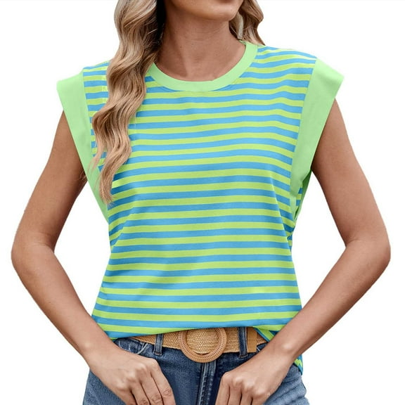 Afdoent Womens Tank Tops Tops For Ladies Summer Stripe Tee Shirts Crew Neck Casual Tank Loose Fit 2025 Fashion 2025 Summer Clothes