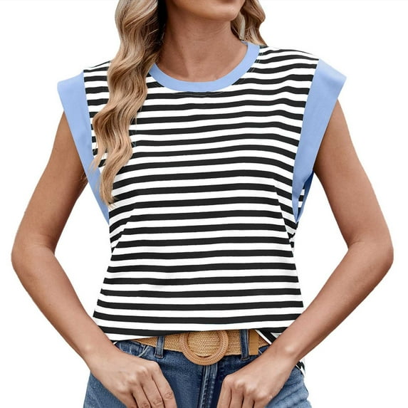 Afdoent Womens Tank Tops Tops For Ladies Summer Stripe Tee Shirts Crew Neck Casual Tank Loose Fit 2025 Fashion Clothes Outfits