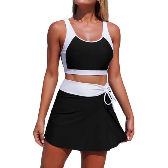 Afdoent Womens Tankini Bathing Suits Two Piece Swimsuit Color Tankini Top With Skirt Bottom And Pockets Beach Summer Outfits