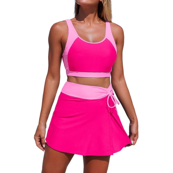 Afdoent Womens Tankini Bathing Suits Two Piece Swimsuit Color Tankini Top With Skirt Bottom And Pockets Beachwear