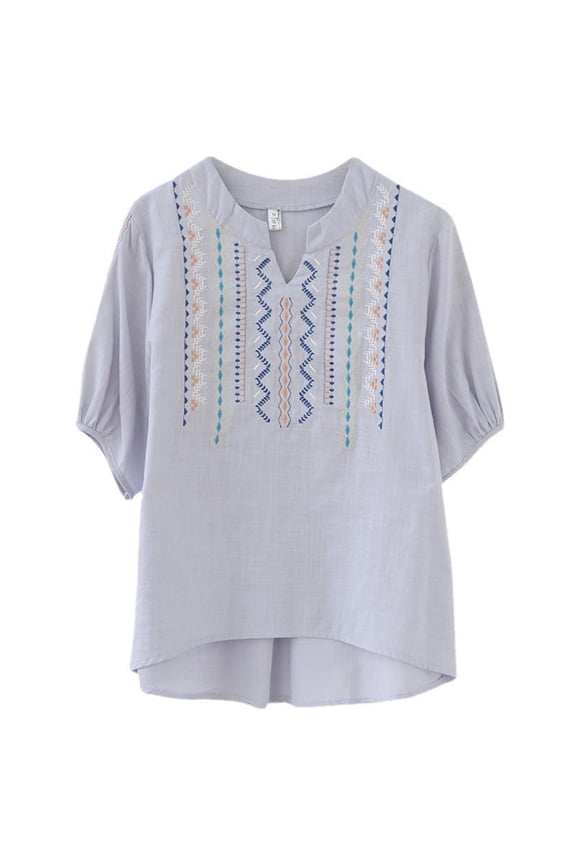 Womens Tops Embroidered Shirt For Women Summer Short Sleeve Top Plus Size Shirt For Women Ethnic Style Clothing Blouse Shirts For Women Comfortable