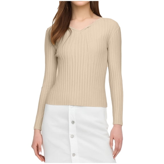 Afdoent Womens Tops Fall Winter Sweater Women's V Neck Slim Pullover Low Cut Top Underneath Pitted Tight Long Sleeve Knitted Base Layer Womens Fall Tops