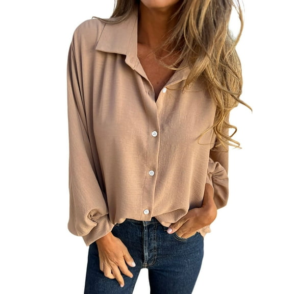 Afdoent Womens Tops Ladies Fall Winter Long Sleeve Ladies Lapel Button Down Shirt Top Elegant