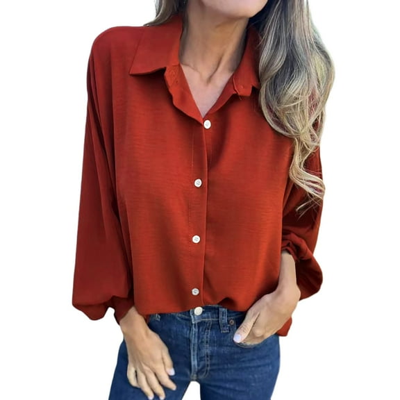 Afdoent Womens Tops Ladies Fall Winter Long Sleeve Ladies Lapel Button Down Shirt Top Fashion Casual Blouses