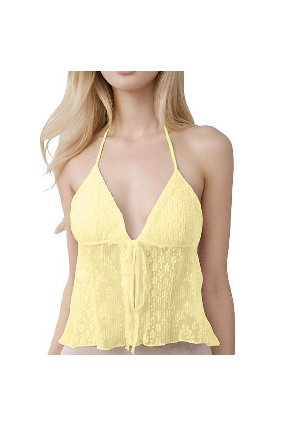 Womens Tops Ladies Tie Front Lace Top Neck Tank Sexy Going Out Tops Backless Cute Summer Flowy Vest Shirt 2025 Trendy Outfits