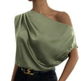 thumbnail image 1 of Afdoent Womens Tops Solid Color Sleeveless Shirt With Irregular Shoulders One Neck Pullover Elegant, 1 of 5