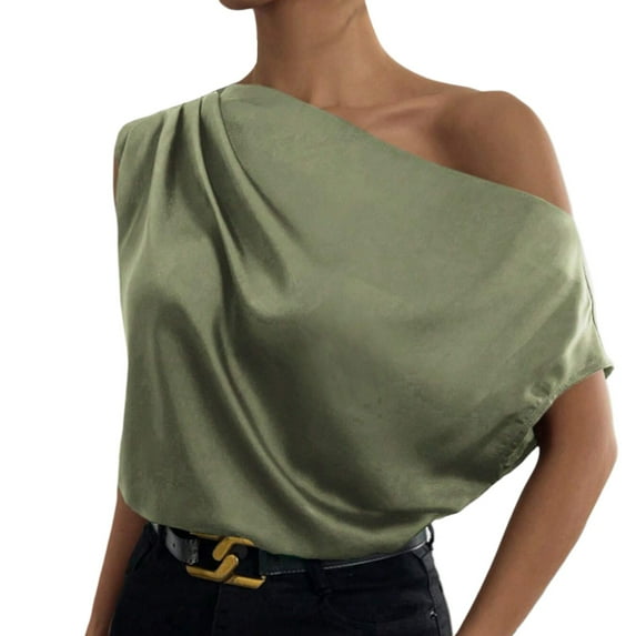 Afdoent Womens Tops Solid Color Sleeveless Shirt With Irregular Shoulders One Neck Pullover Elegant