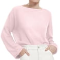 thumbnail image 1 of Afdoent Womens Tops Spring Summer New Female Thin Large Crew Neck Trumpet Sleeve Knitted T Shirt Tee Casual Vacation Clothes, 1 of 4