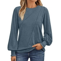 Afdoent Womens Tops Womens Long Sleeve Tops Pleated Crew Neck Business Casual Blouses Fashion Clothes 2025 Trendy Outfits Fashion Casual Blouses