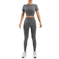 thumbnail image 1 of Afdoent Womens Workout Set Seamless Workout High Waisted Leggings With Built In Bra Top Short Sleeve Athletic Yoga Outfit For Fitness Track Suits, 1 of 4