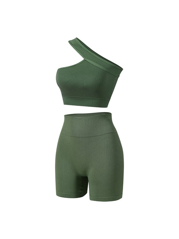 Womens Workout Set Solid Color Yoga Suit Sports Vest Women's High Strength Shockproof Underwear Belly Holding Shorts Fitness Yoga 2 Piece Set Active Wear