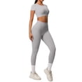 thumbnail image 1 of Afdoent Workout Sets For Women Solid Color Breathable Yoga Workout Running Gym Fitness Short Sleeve High Waisted Leggings 2 Piece Outfit Active Wear, 1 of 5