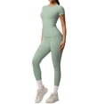 thumbnail image 1 of Afdoent Workout Sets For Women Solid Color Breathable Yoga Workout Running Gym Fitness Short Sleeve High Waisted Leggings 2 Piece Outfit Track Suits, 1 of 5