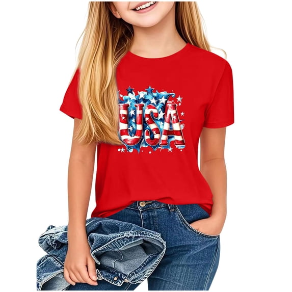 Afelkas 4th of July Clothes for Boys Girls Patriotic Americana Shirts Crewneck Short Sleeve Tees Independence Day Tops