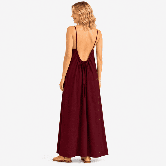 Afelkas Backless Cami Dresses for Women Summer Cami Lounge Dress Sleeveless Beach Vacation Dress Long Sundress with Back Tie Swimsuit Coverup