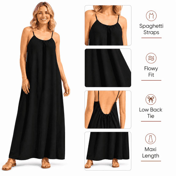 Afelkas Backless Cami Dresses for Women Summer Cami Lounge Dress Sleeveless Beach Vacation Dress Long Sundress with Back Tie Swimsuit Coverup