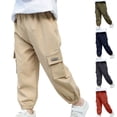thumbnail image 1 of Afelkas Boys Cargo Pants with Pockets Elastic Waist School Uniform Sweatpants Joggers Lightweight Hiking Athletic Baggy Trousers Pants Cotton Linen Casual Outwear Pants 2-13 Years, 1 of 9