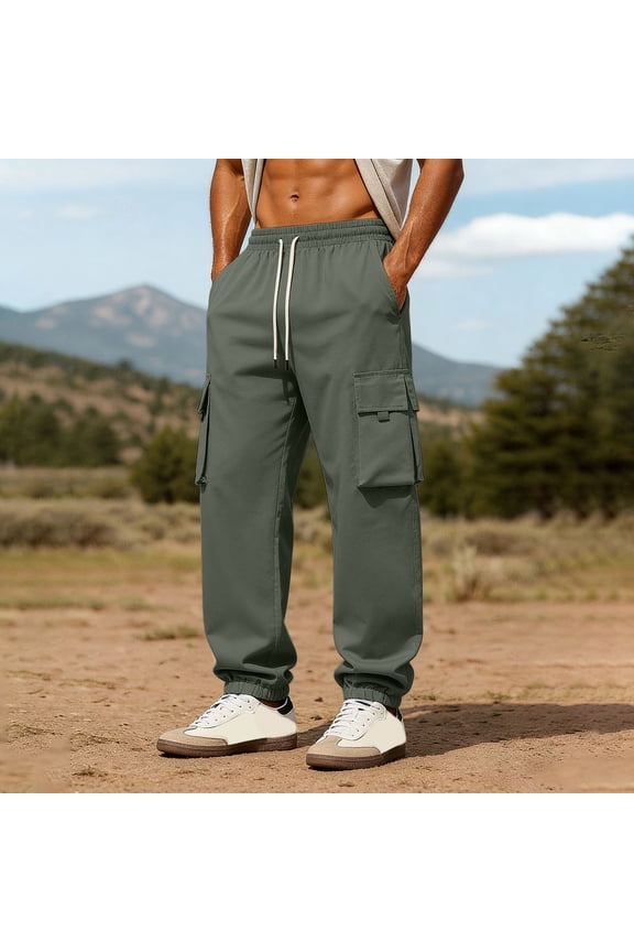 Cargo Jogger Pants for Men Drawstring Waist Utility Workwear Bottoms for Warehouse Duties and Rugged Outdoor Labor Army Green,XS