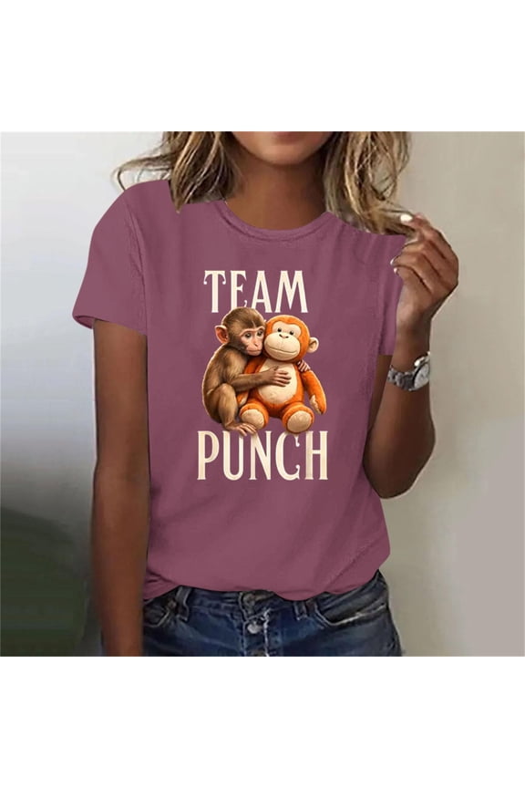Cute Monkey Punch T-Shirt for Women - Cotton Brave Team Punch Graphic Tee,Funny Monkey Shirt Wine,L