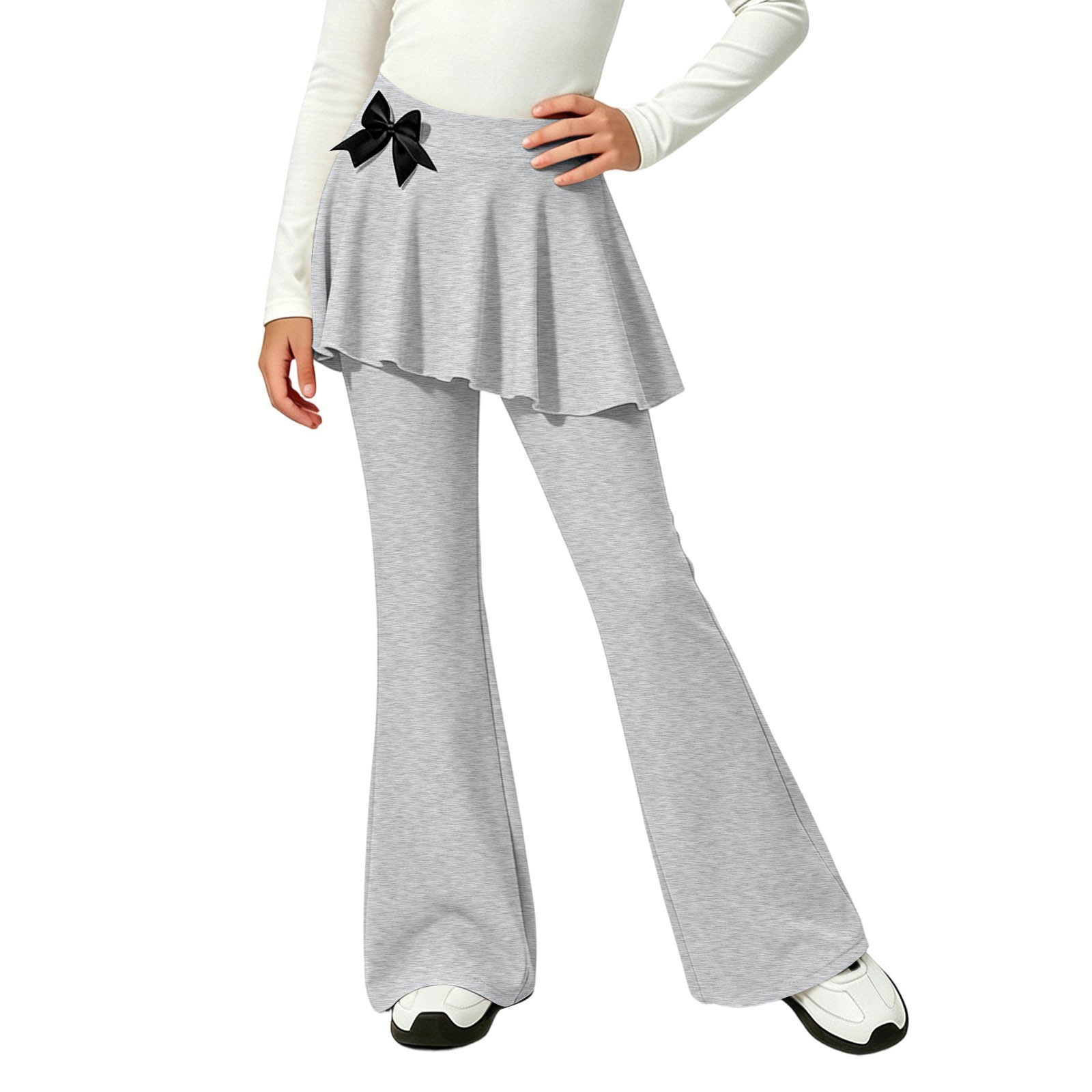 Afelkas Flared Leggings Girls Attached Skirt Bow Knot Dance Skorts ...