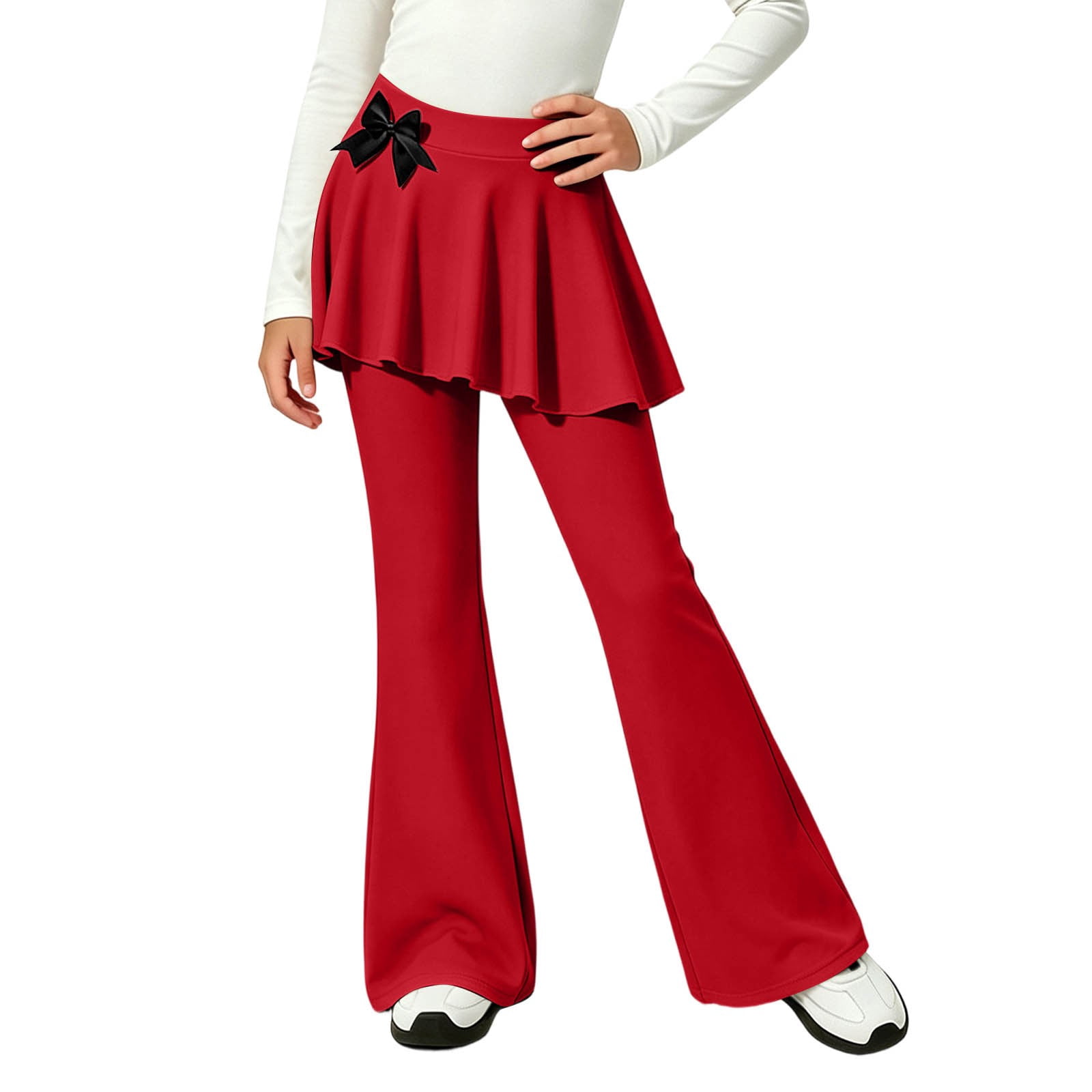 Afelkas Flared Leggings Girls Attached Skirt Bow Knot Dance Skorts ...
