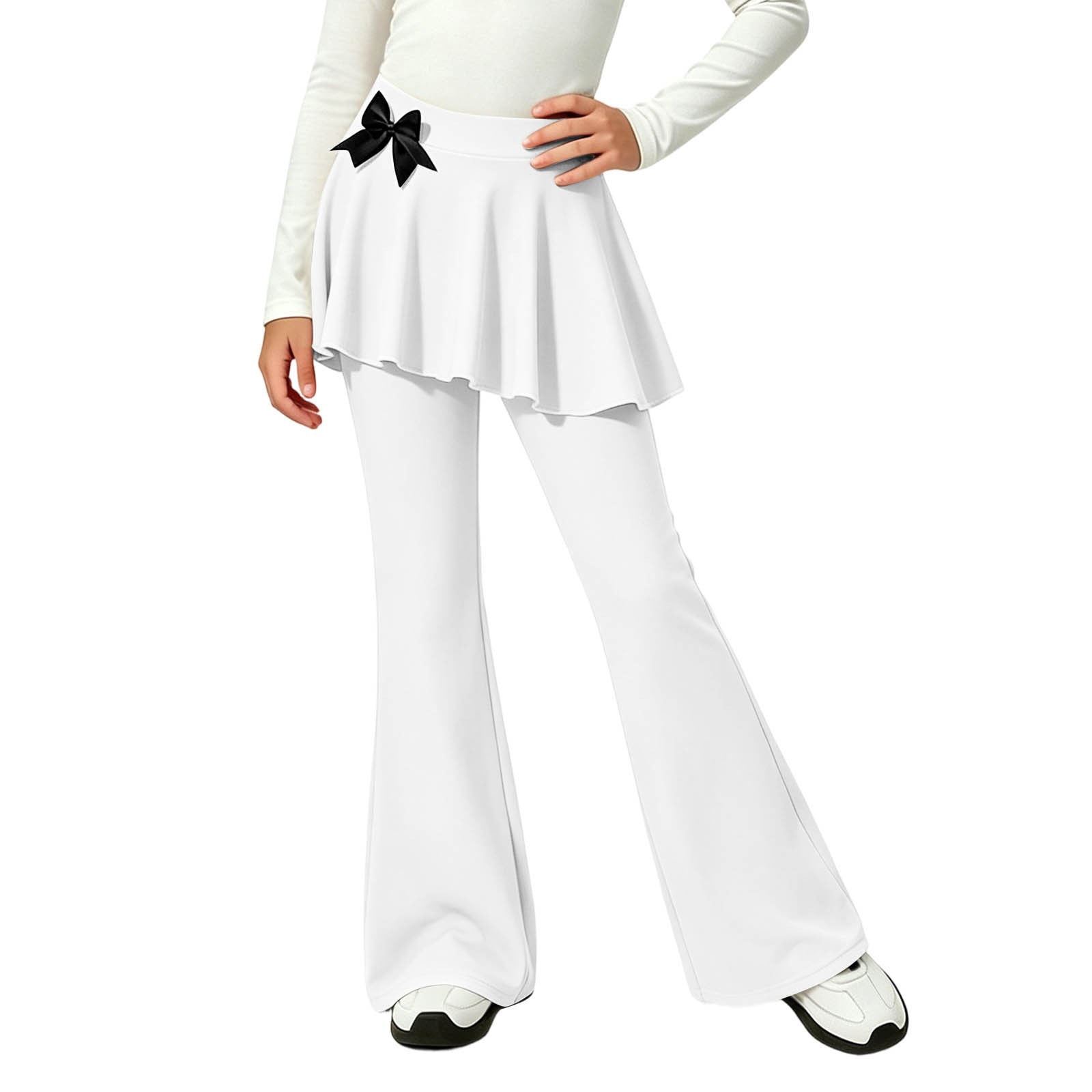 Afelkas Flared Leggings Girls Attached Skirt Bow Knot Dance Skorts ...