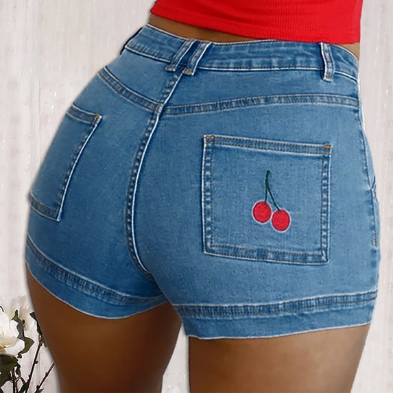 Afelkas Jean Shorts Womens High Waisted Denim Shorts Stretchy Summer Hotpants Trendy Distressed Ripped Bottoms with Pockets