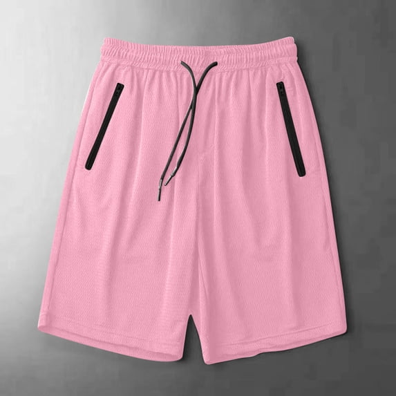 Afelkas Men's Athletic Mesh Shorts with Zipper Pockets Breathable Training Trunks for Basketball Running and Heavy Gym Workouts Pink,L