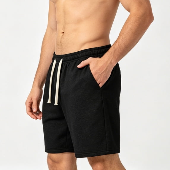 Afelkas Men's Casual Sweat Shorts with Heavy Drawcord Waist Soft Fleece Lounge Bottoms for Daily Workouts and Relaxed Home Lounging Black,M