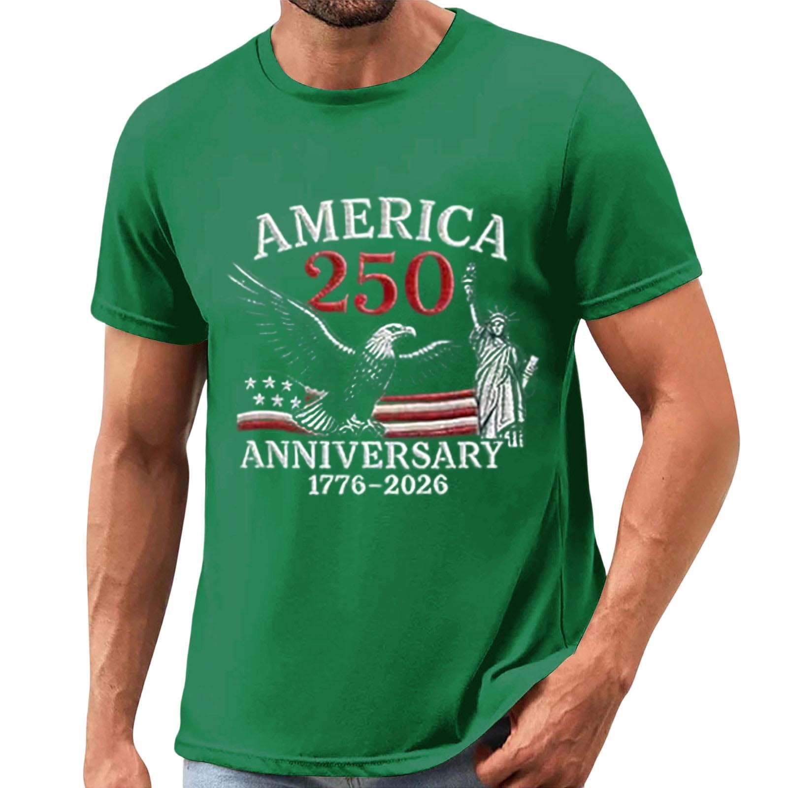 Afelkas Men's Casual USA 250th Anniversary Printed T-Shirt American ...