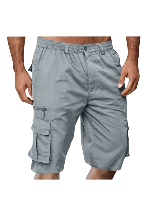 Men's Durable Cargo Shorts with Elastic Waistband Secure Functional Workwear Bottoms for Summer Hiking and Warehouse Shifts Gray,XXXL