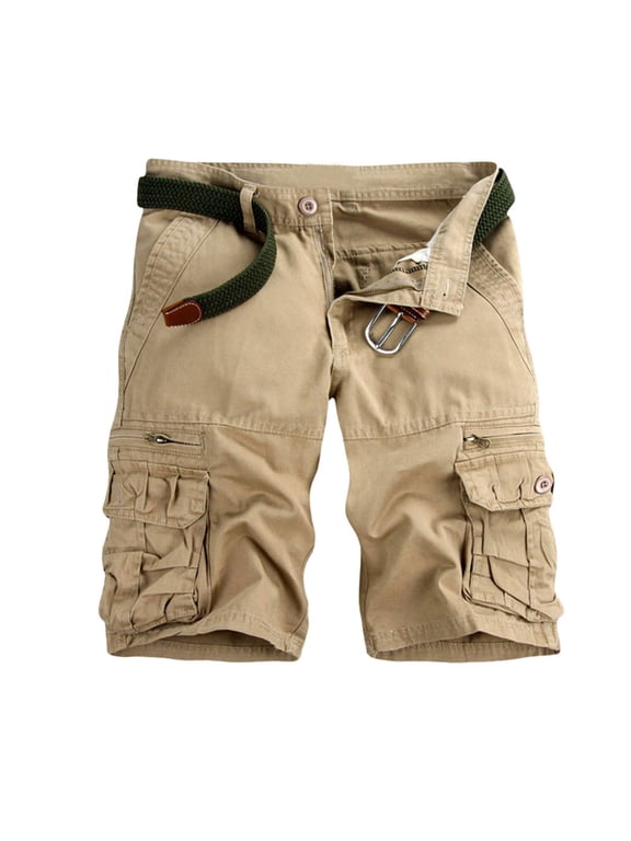 Men's Heavy Duty Cargo Shorts with Multi Pocket System Durable Work Trousers for Construction Shifts Hiking and Rugged Outdoor Beige,38