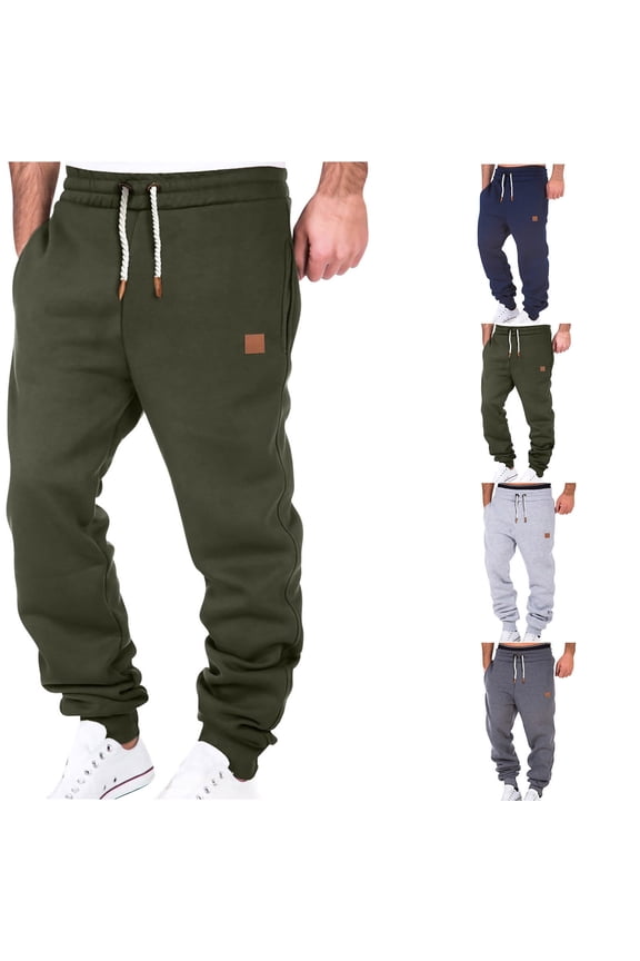 Men's Jogger Sweatpants Midweight Elastic Waist Drawstring Athletic Pants with Pockets for Active Workout and Everyday Lounge Army Green,L