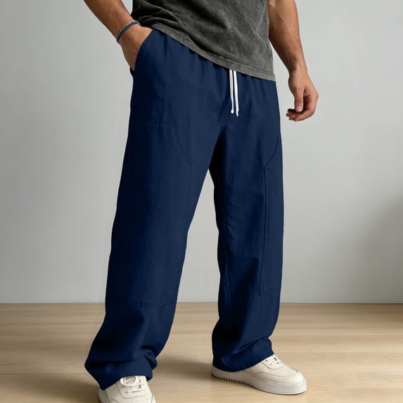 Afelkas Men's Relaxed Fit Casual Pants Drawstring Waist Lightweight Trousers for Daily Workwear and Easy Casual Weekend Outings Navy,S