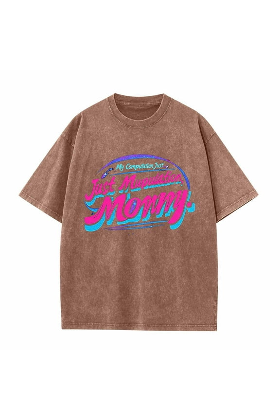 Men's Retro Typography T-Shirt Acid Wash Vaporwave Graphic Tee Oversized Streetwear 80s Aesthetic Top Coffee,XXL
