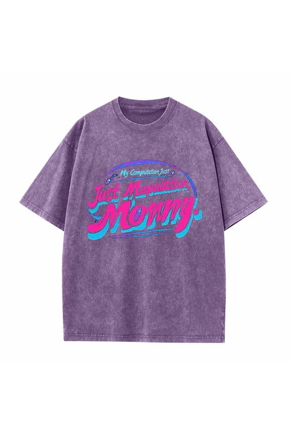Men's Retro Typography T-Shirt Acid Wash Vaporwave Graphic Tee Oversized Streetwear 80s Aesthetic Top Purple,L