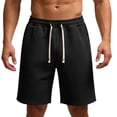 thumbnail image 1 of Afelkas Men's Textured Knit Lounge Shorts with Drawstring Waist Soft Casual Bottoms for Weekend Errands Home Relaxation and Gym Warmups Black,XXL, 1 of 6