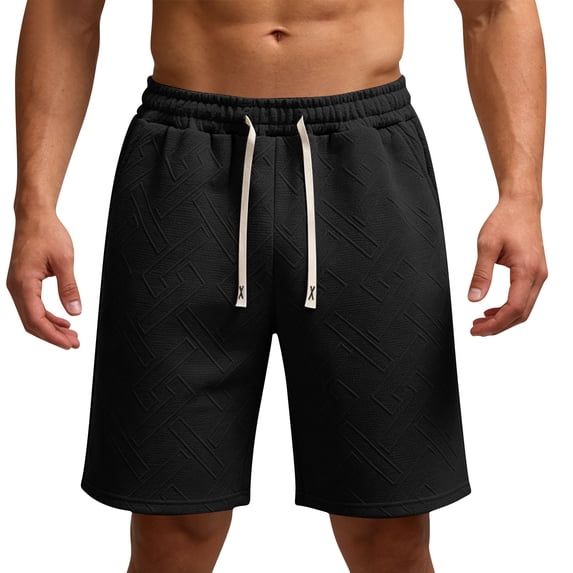 Afelkas Men's Textured Knit Lounge Shorts with Drawstring Waist Soft Casual Bottoms for Weekend Errands Home Relaxation and Gym Warmups Black,XXL