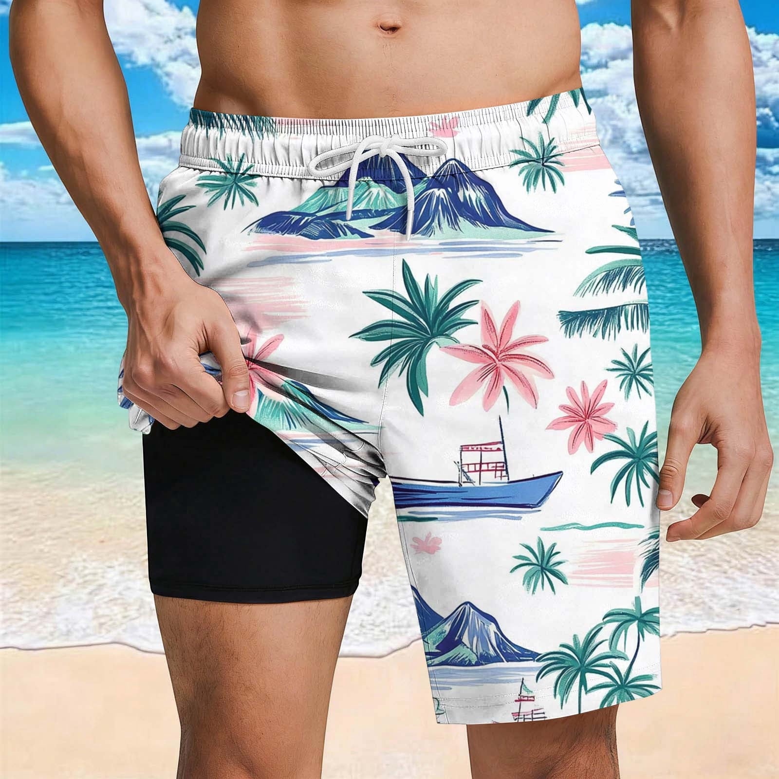 Afelkas Mens Swim Shorts 2026 Summer Fashion 2 in 1 Short with Pocket ...