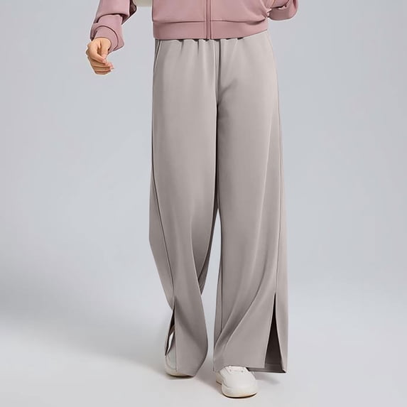 Afelkas Stretchy Sweatpants for Women High Waisted Wide Leg Split Hem ...