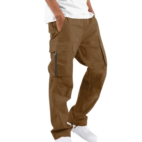 Afelkas Utility Cargo Pants for Men Secure Vertical Zipper Pockets Breathable Workwear Trousers for Demanding Outdoor Jobs Brown,S