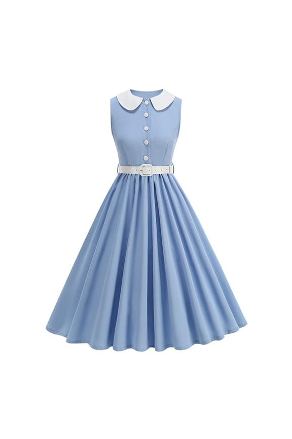 Women Retro 70s Floral Skirt High Waist A-Line Midi Summer Boho Casual Flowy Beach Vacation Elegant Party Sundress Bottoms Blue,S