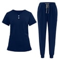 thumbnail image 1 of Afelkas Women Scrubs Sets Short Sleeve Button Down V Neck Top and Elastic Waist Drawstring Joggers Side Split Tops with Pockets Loose Nursing Uniforms for Hospital Staff Ladies, 1 of 9