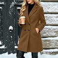thumbnail image 1 of Afelkas Women Winter Peacoat Double Breasted Notched Lapel Mid Length Warm Wool Blend Coat with Pockets, 1 of 7